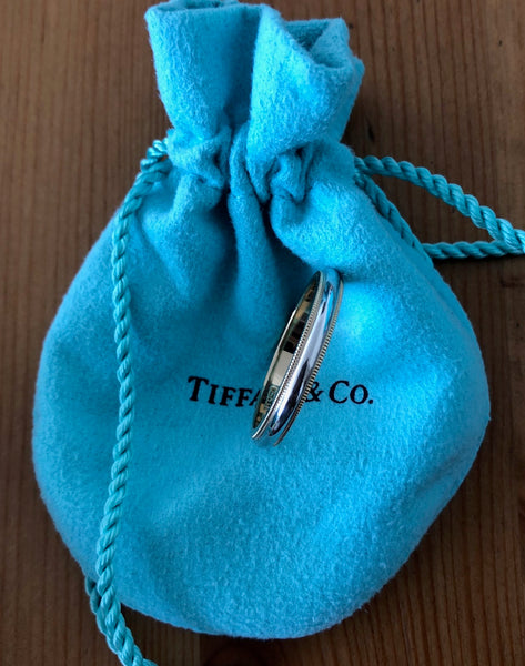 Tiffany & Co. 3mm Platinum and 18ct Yellow Gold Milgrain Band Ring Size 11.75