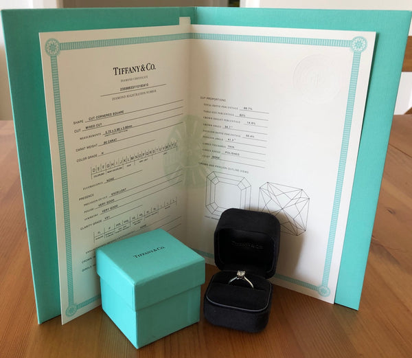 Tiffany & Co. 0.90ct H/VS1 Diamond Lucida Solitaire Engagement Ring Val/Cert/Rcp