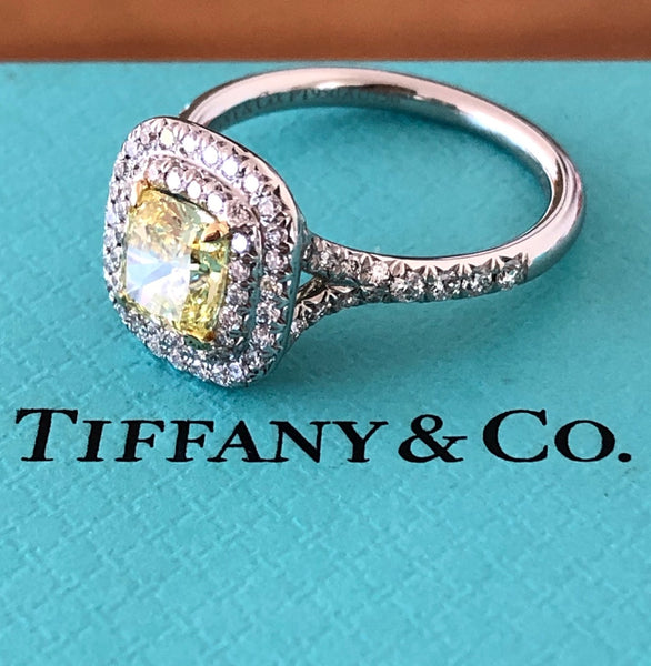 Tiffany & Co. 1.30tcw Fancy Intense Yellow Soleste Diamond Engagement Ring PT950