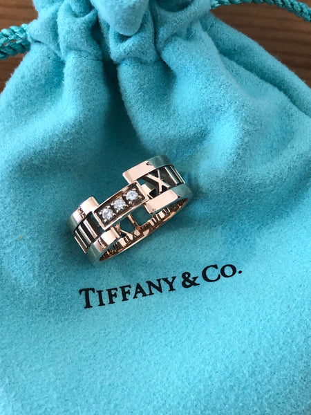 Tiffany & Co. Solid 18ct Rose Gold and Diamond Wide Atlas Open Ring Sz 8.5 $3800