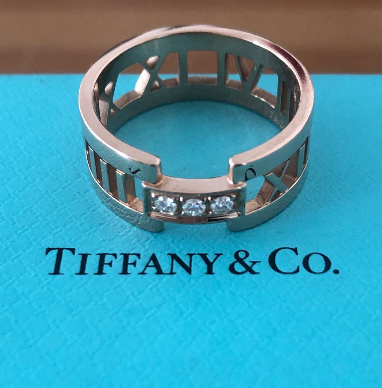 Tiffany & Co. Solid 18ct Rose Gold and Diamond Wide Atlas Open Ring Sz 8.5 $3800