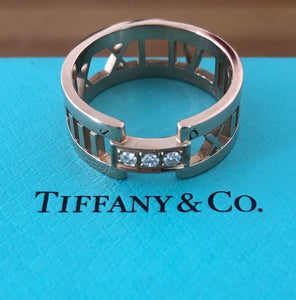 Tiffany & Co. Solid 18ct Rose Gold and Diamond Wide Atlas Open Ring Sz 8.5 $3800