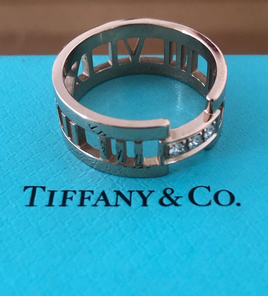 Tiffany & Co. Solid 18ct Rose Gold and Diamond Wide Atlas Open Ring Sz 8.5 $3800