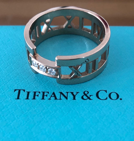 Tiffany & Co. Solid 18ct Rose Gold and Diamond Wide Atlas Open Ring Sz 8.5 $3800