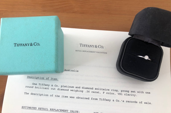 Tiffany & Co. 0.26ct F/VS1 Diamond Solitaire Engagement Ring Cert/Val/Rcpt/Boxes