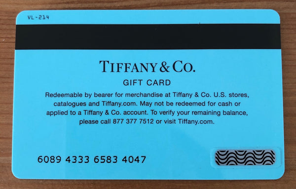 Tiffany & Co. Gift Voucher $1000 USD Unused