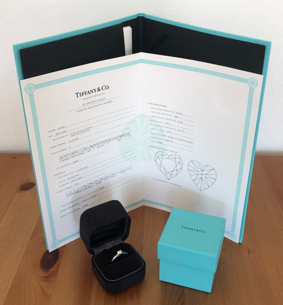 Tiffany & Co. 0.40ct E/VS2 Heart Diamond Platinum Engagement Ring Cert/Val/Boxes