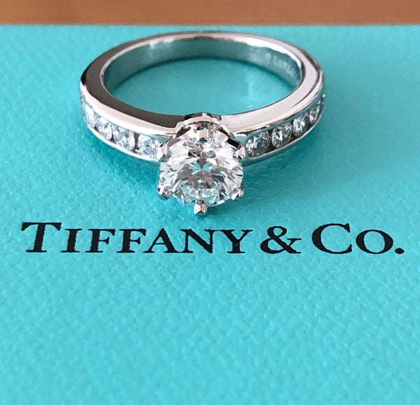 Tiffany & Co. 1.04tcw G/VS1 Diamond 6 Prong Ring w/ Accent Diamonds Cert/Val/Box