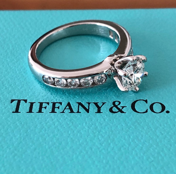 Tiffany & Co. 1.04tcw G/VS1 Diamond 6 Prong Ring w/ Accent Diamonds Cert/Val/Box