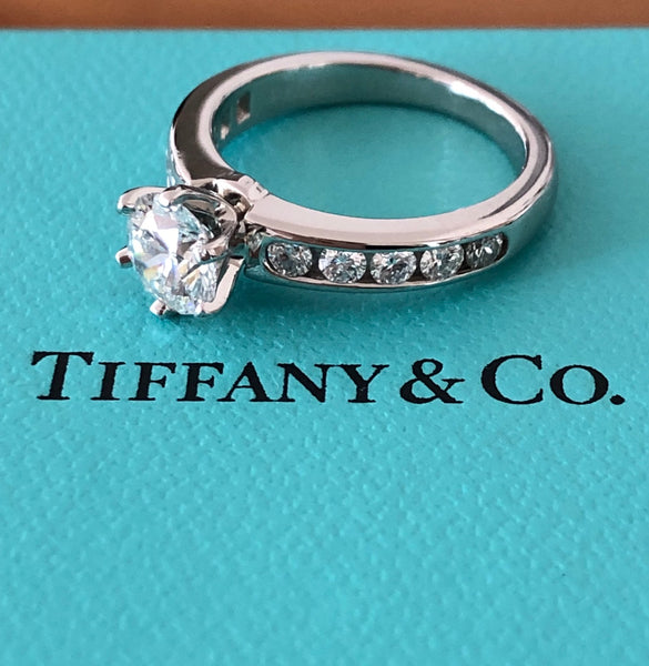 Tiffany & Co. 1.04tcw G/VS1 Diamond 6 Prong Ring w/ Accent Diamonds Cert/Val/Box