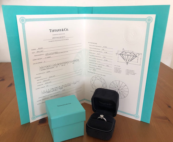 Tiffany & Co. 1.04tcw G/VS1 Diamond 6 Prong Ring w/ Accent Diamonds Cert/Val/Box