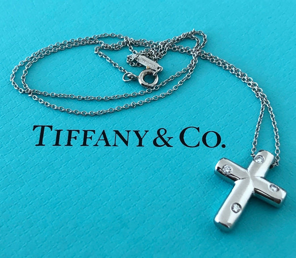 Vintage Tiffany & Co. Solid Platinum and Diamond Etoile Cross Necklace Pendant