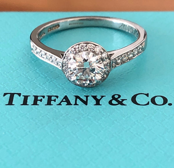 Tiffany & Co. 0.81tcw F/IF Diamond Embrace Round Halo Engagement Ring Cert/Val/Receipt/Boxes