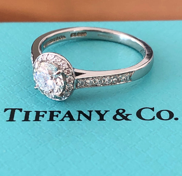 Tiffany & Co. 0.81tcw F/IF Diamond Embrace Round Halo Engagement Ring Cert/Val/Receipt/Boxes