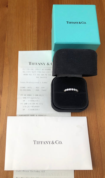 Tiffany & Co. 0.57tcw Diamond Embrace 3mm Half Eternity Band PT950 $8900 Val/Rcpt/Box