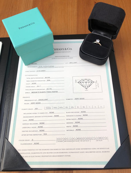 Tiffany & Co. 0.70ct G/VS1 Diamond Solitaire Engagement Ring PT950 Cert/Val/Rcpt/Boxes