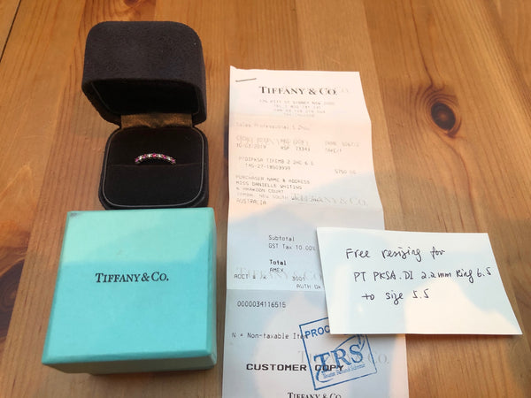 Tiffany & Co. 2.2mm Diamond and Pink Sapphire Embrace Ring Platinum Receipt/Boxes