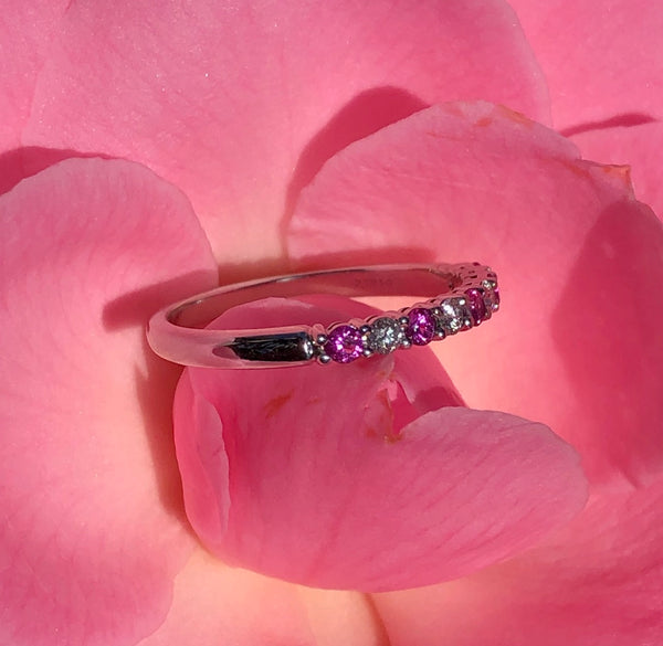 Tiffany & Co. 2.2mm Diamond and Pink Sapphire Embrace Ring Platinum Receipt/Boxes