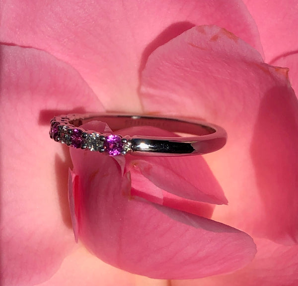 Tiffany & Co. 2.2mm Diamond and Pink Sapphire Embrace Ring Platinum Receipt/Boxes