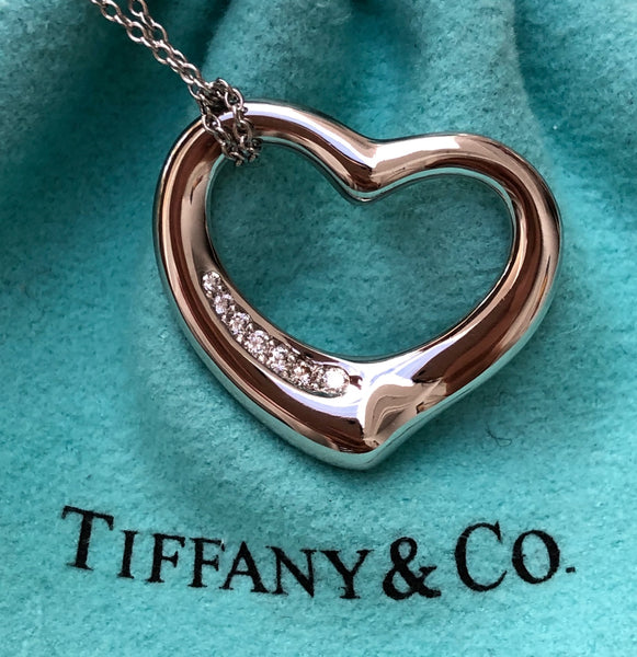 Tiffany & Co. Diamond & Platinum 'Medium' Elsa Peretti Heart Pendant Val/Boxes