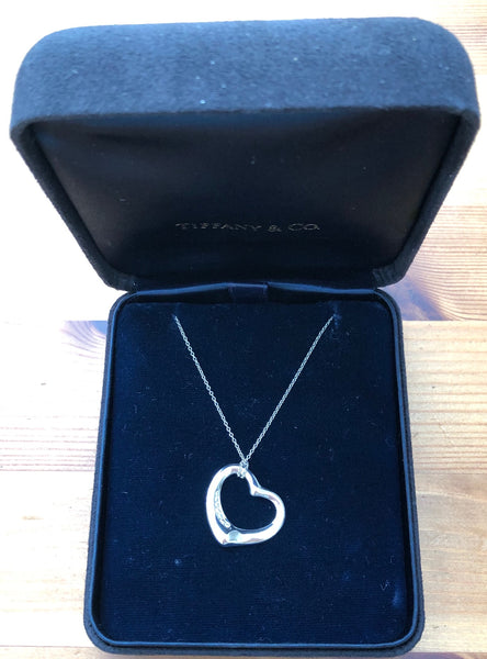 Tiffany & Co. Diamond & Platinum 'Medium' Elsa Peretti Heart Pendant Val/Boxes