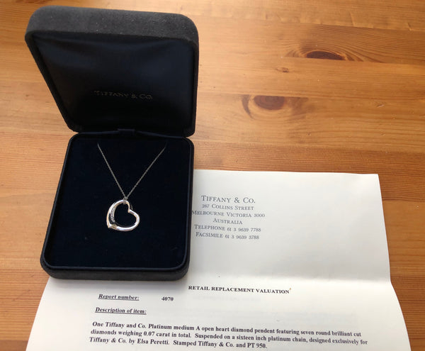Tiffany & Co. Diamond & Platinum 'Medium' Elsa Peretti Heart Pendant Val/Boxes