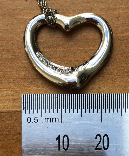 Tiffany & Co. Diamond & Platinum 'Medium' Elsa Peretti Heart Pendant Val/Boxes