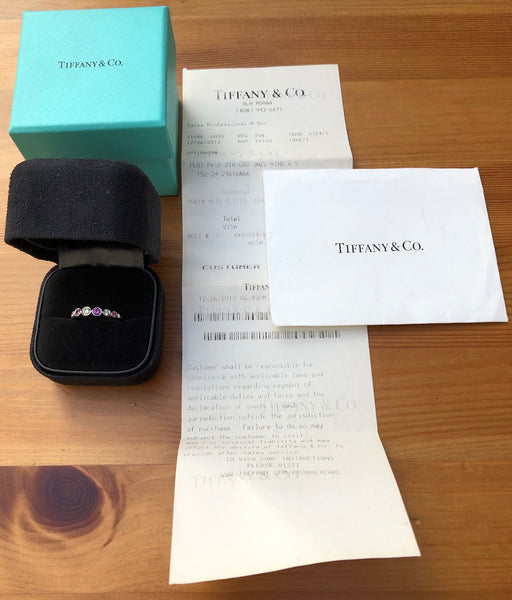 Tiffany & Co. Vintage 0.58tcw Pink Sapphire & Diamond Graduated Bezel Set Jazz Band Ring PT950 w/ Receipt