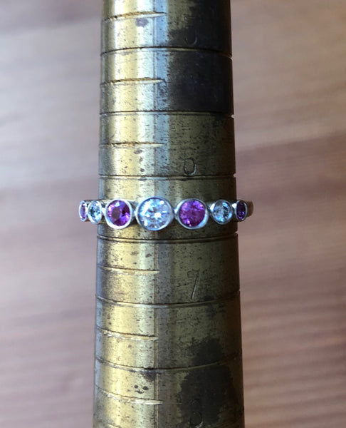 Tiffany & Co. Vintage 0.58tcw Pink Sapphire & Diamond Graduated Bezel Set Jazz Band Ring PT950 w/ Receipt
