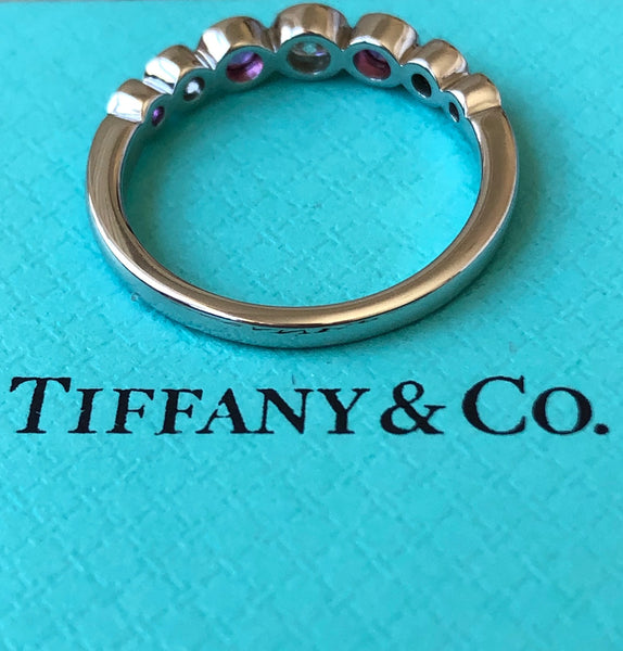 Tiffany & Co. Vintage 0.58tcw Pink Sapphire & Diamond Graduated Bezel Set Jazz Band Ring PT950 w/ Receipt