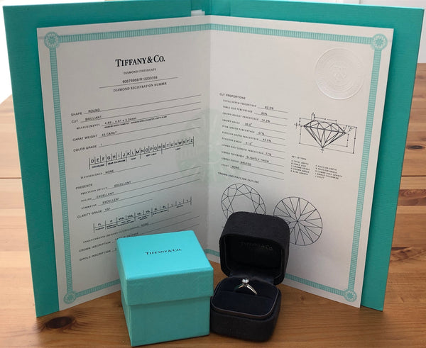 Tiffany & Co. 0.45ct I/VS1 Diamond Classic Solitaire Engagement Ring Cert/Val