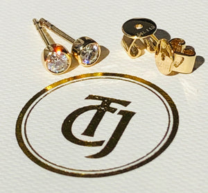 0.20tcw G/SI1 Genuine Diamond Stud Bezel Set Earrings 18ct 18k Solid Yellow Gold