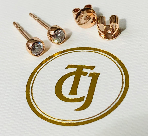 0.20tcw G/SI1 Genuine Diamond Stud Bezel Set Earrings 18ct 18k Solid Rose Gold