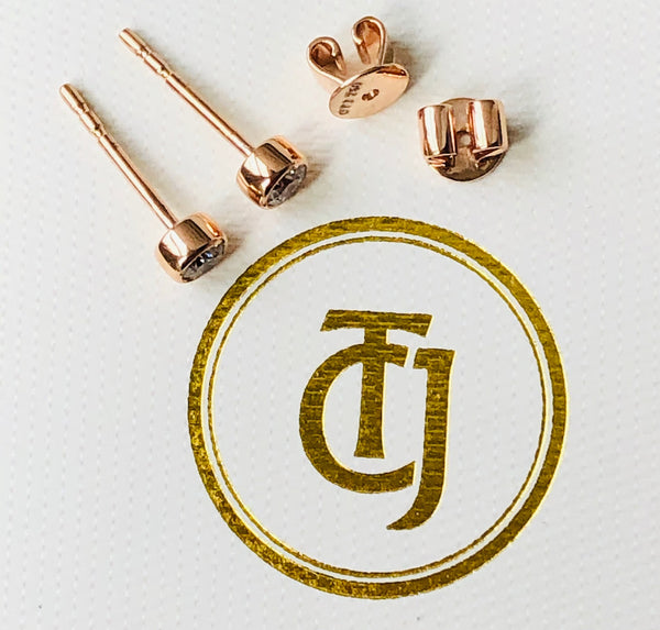 0.20tcw G/SI1 Genuine Diamond Stud Bezel Set Earrings 18ct 18k Solid Rose Gold