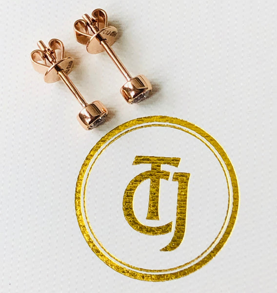 0.20tcw G/SI1 Genuine Diamond Stud Bezel Set Earrings 18ct 18k Solid Rose Gold