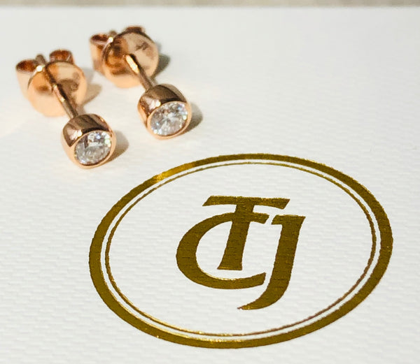0.20tcw G/SI1 Genuine Diamond Stud Bezel Set Earrings 18ct 18k Solid Rose Gold