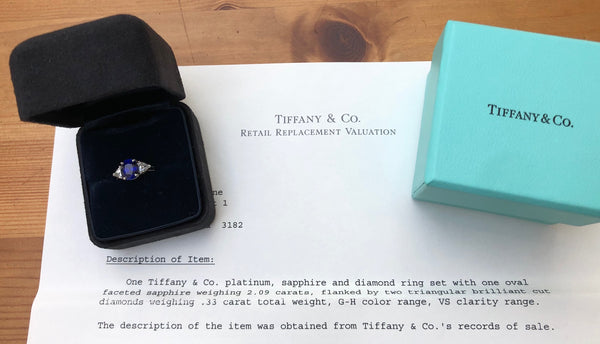 Tiffany & Co. 2.09ct Oval Sapphire & 0.33tcw Diamond Engagement Anniversary Ring