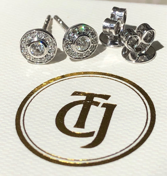 0.28tcw G/SI1 Genuine Diamond Bezel Halo Earrings in 18ct 18k Solid White Gold