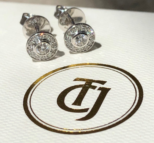 0.28tcw G/SI1 Genuine Diamond Bezel Halo Earrings in 18ct 18k Solid White Gold