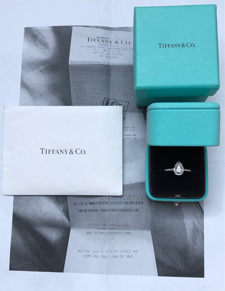 Tiffany & Co. 0.96tcw H/VVS2 Pear Diamond Soleste Engagement Ring Platinum Boxes