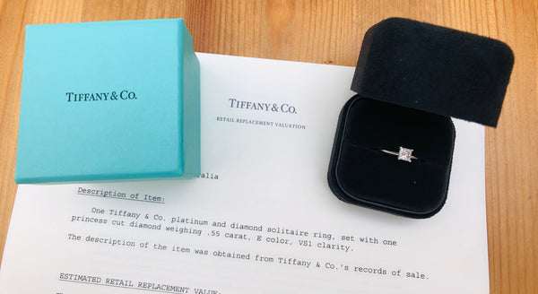 Tiffany & Co. 0.55ct E/VS1 Diamond Princess Cut Solitaire Engagement Ring PT950