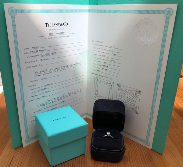 Tiffany & Co. 0.55ct E/VS1 Diamond Princess Cut Solitaire Engagement Ring PT950