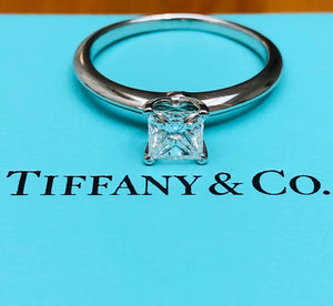 Tiffany & Co. 0.55ct E/VS1 Diamond Princess Cut Solitaire Engagement Ring PT950