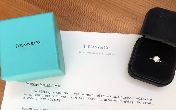 Tiffany & Co. 0.84ct H/VVS2 Diamond Round Solitaire Engagement Ring Cert/Val/Box