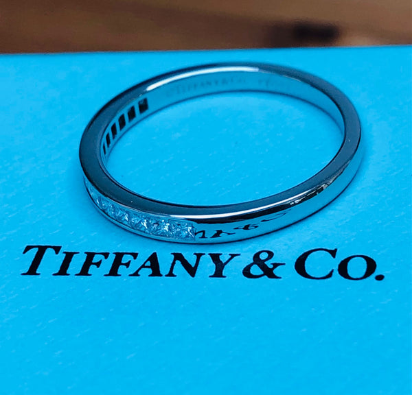 Tiffany & Co. 0.39tcw Princess Cut Diamond Half Eternity Band PT950 RRP $6750 Receipt