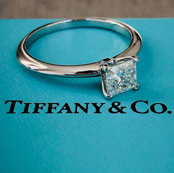 Tiffany & Co. 0.90ct G/VS1 Princess Cut Diamond Engagement Ring Cert/Val/Receipt