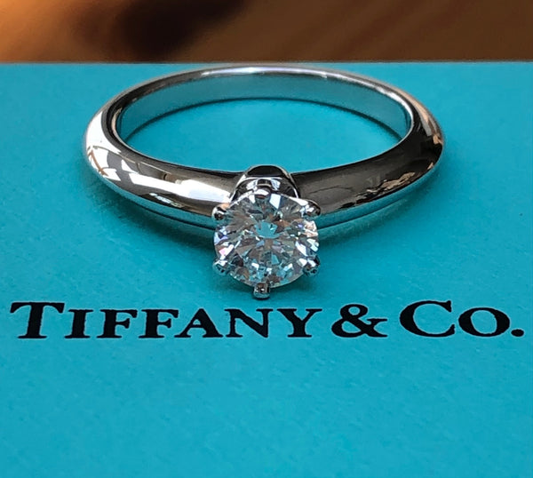 Tiffany & Co. 0.56ct E/VS2 Diamond Solitaire Engagement Ring Platinum Cert/Box