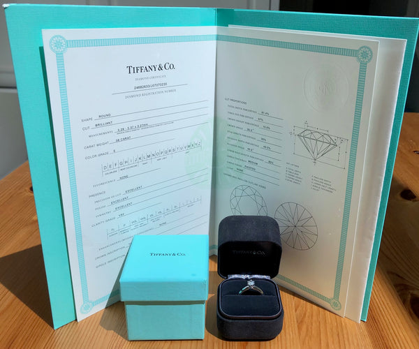 Tiffany & Co. 0.56ct E/VS2 Diamond Solitaire Engagement Ring Platinum Cert/Box