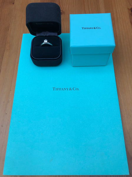 Tiffany & Co. 0.56ct E/VS2 Diamond Solitaire Engagement Ring Platinum Cert/Box