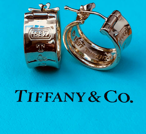 Tiffany & Co. Vintage 1837 Solid 18ct Yellow Gold Wide 9mm Hoop Earrings 14gms